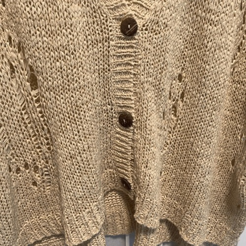 Kieu's Beige Oversized Open Knit Cardigan Button Front Lightweight S - Picture 2 of 9